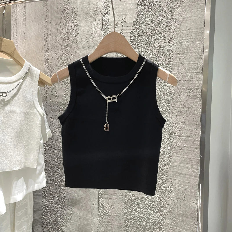 Striped Knit Sleeveless Top | Wovetsa
