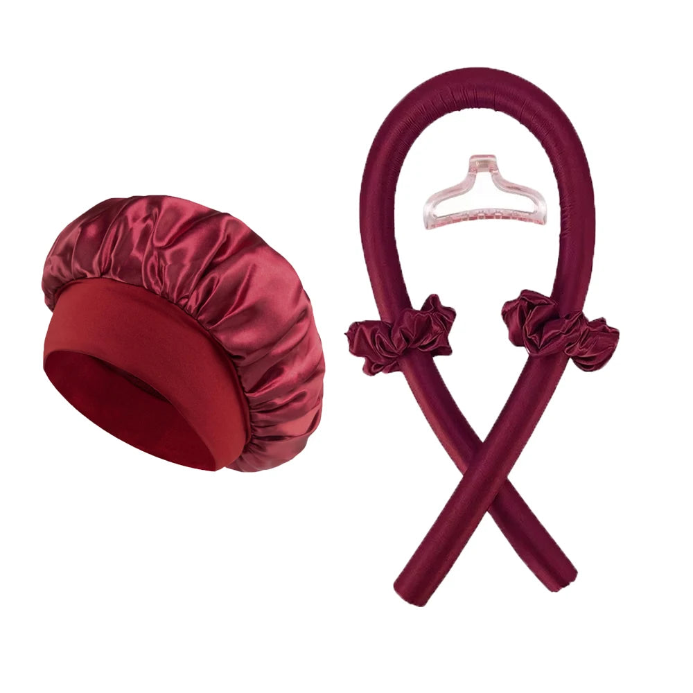 Satin Silk Sleep Cap & Heatless Curler Set | Wovetsa