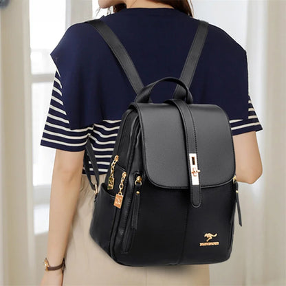 Women's PU Leather Backpack with Lock Detail | Wovetsa