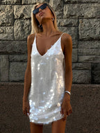 Lace Sequin Spaghetti Strap Mini Dress | Wovetsa