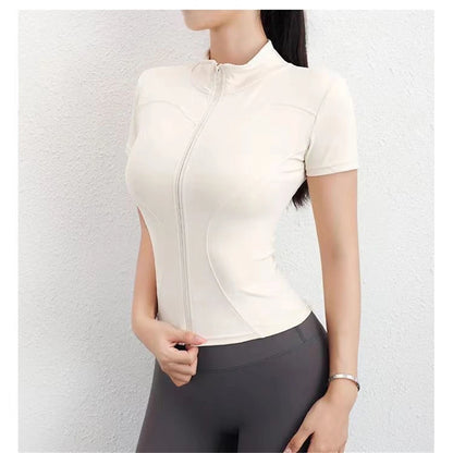 Stand Collar Full-Zip Slim Workout Top | Wovetsa