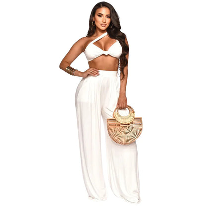 One Shoulder Crop Top & Wide-Leg Pant Set | Wovetsa