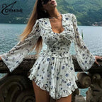 V-Neck Ruffled Print Mini Dress | Wovetsa