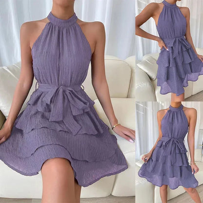 Halter Neck A-Line Mini Dress | Wovetsa