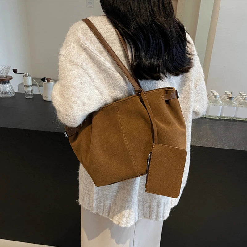 Large Suede Bucket Tote Bag | Wovetsa