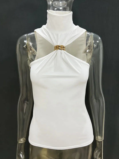 Metal Ring Knit Tank Top Y2K | Wovetsa
