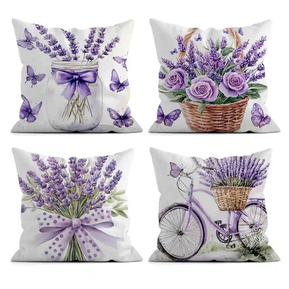 Fantasy Lavender Bicycle Print Cushion Cover Decorative Pillowcase | Wovetsa