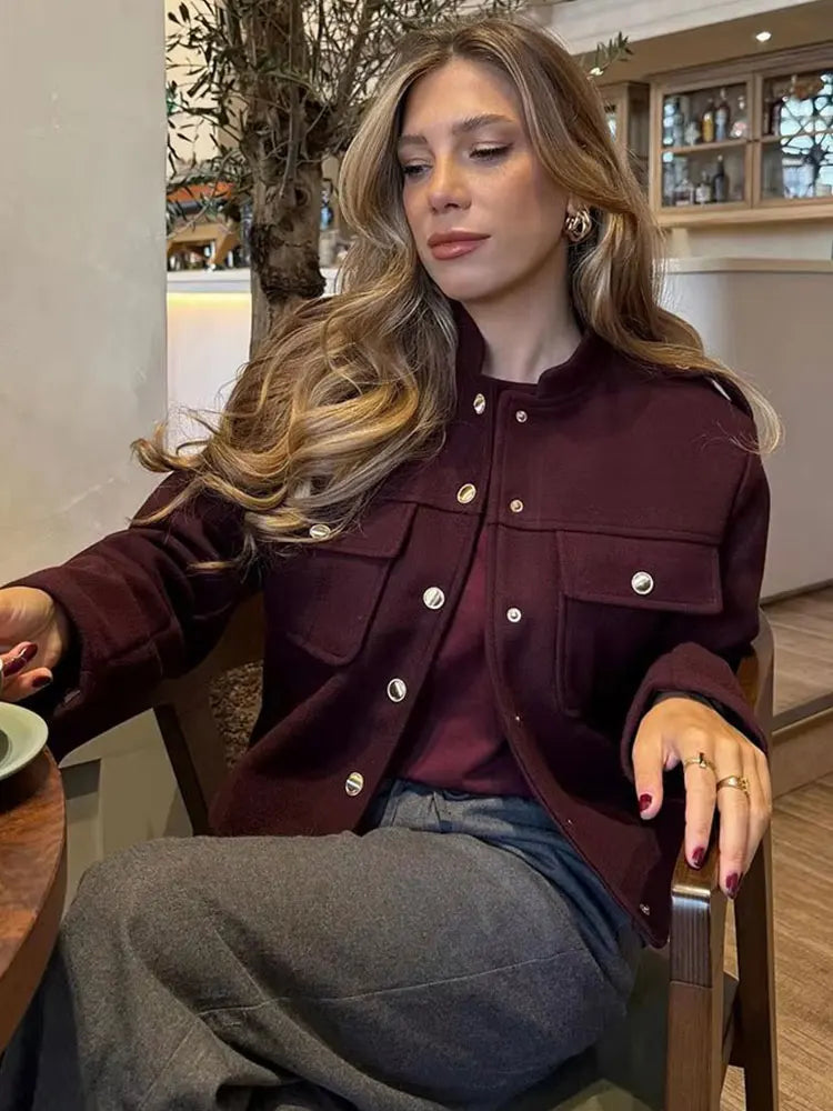 Vintage Wine Red Single Breasted Jacket | Wovetsa