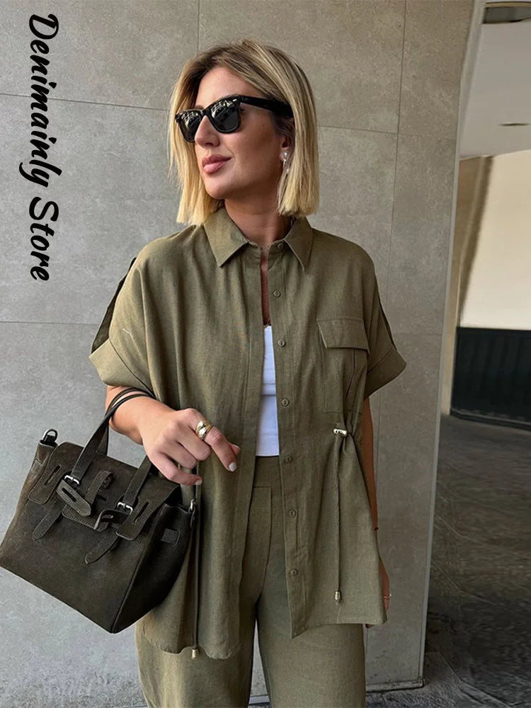 Lapel Shirt & Wide-Leg Pant Set | Wovetsa