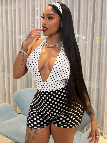 Polka Dot Halter Backless Playsuit | Wovetsa
