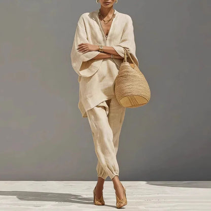 V-Neck Batwing Sleeve Top & Ankle Pants Set | Wovetsa