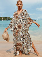 Animal Print Kaftan Beach Cover-Up Dress | Wovetsa