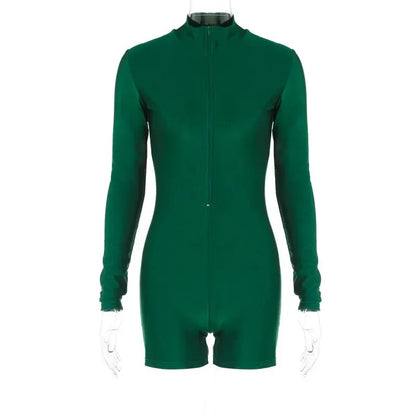 Zipper Long Sleeve Bodycon Romper | Wovetsa