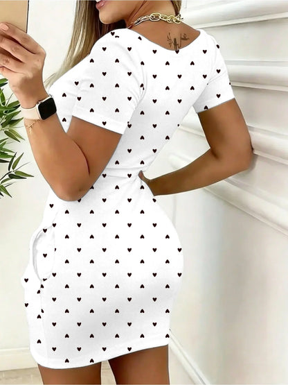 Heart Print Knit Mini Dress | Wovetsa