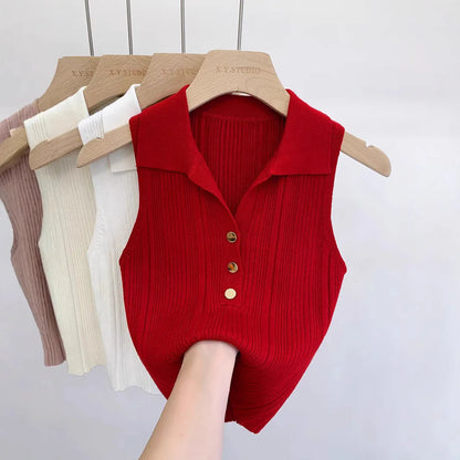 Gold Button Knit Sweater Vest | Wovetsa
