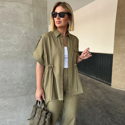 Lapel Shirt & Wide-Leg Pant Set | Wovetsa