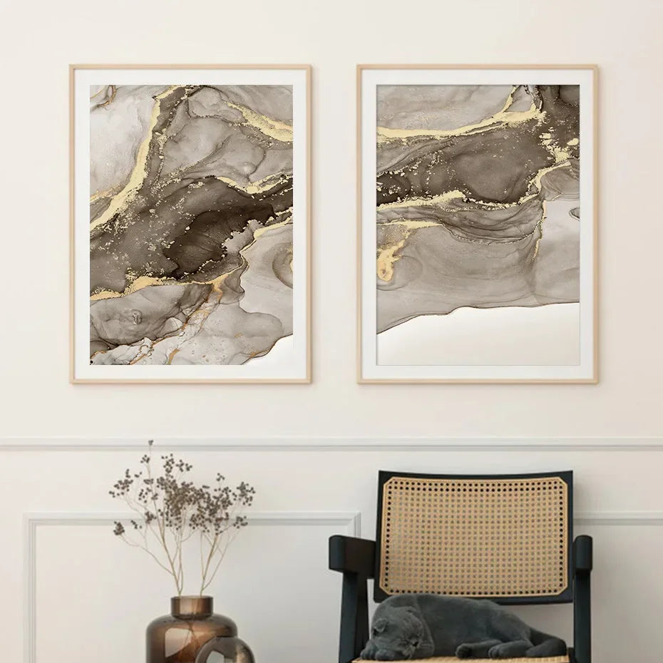 Minimalist Marble Beige Abstract Canvas Wall Art Set of 3 | Wovetsa