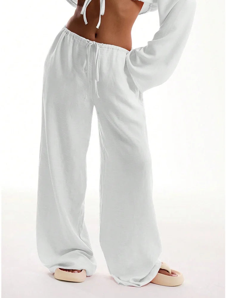 High-Waist Drawstring Wide-Leg Pants | Wovetsa