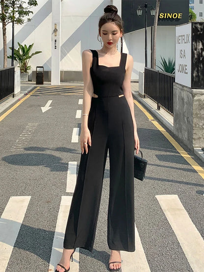 Backless Hollow-Out Wide Leg Jumpsuit | Wovetsa