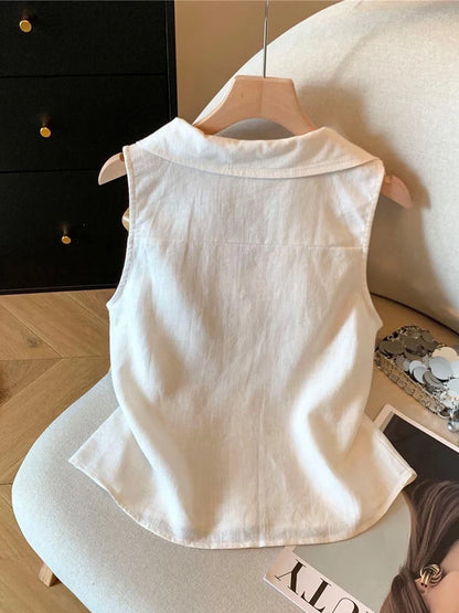 V-Neck Sleeveless Linen Blend Shirt | Wovetsa