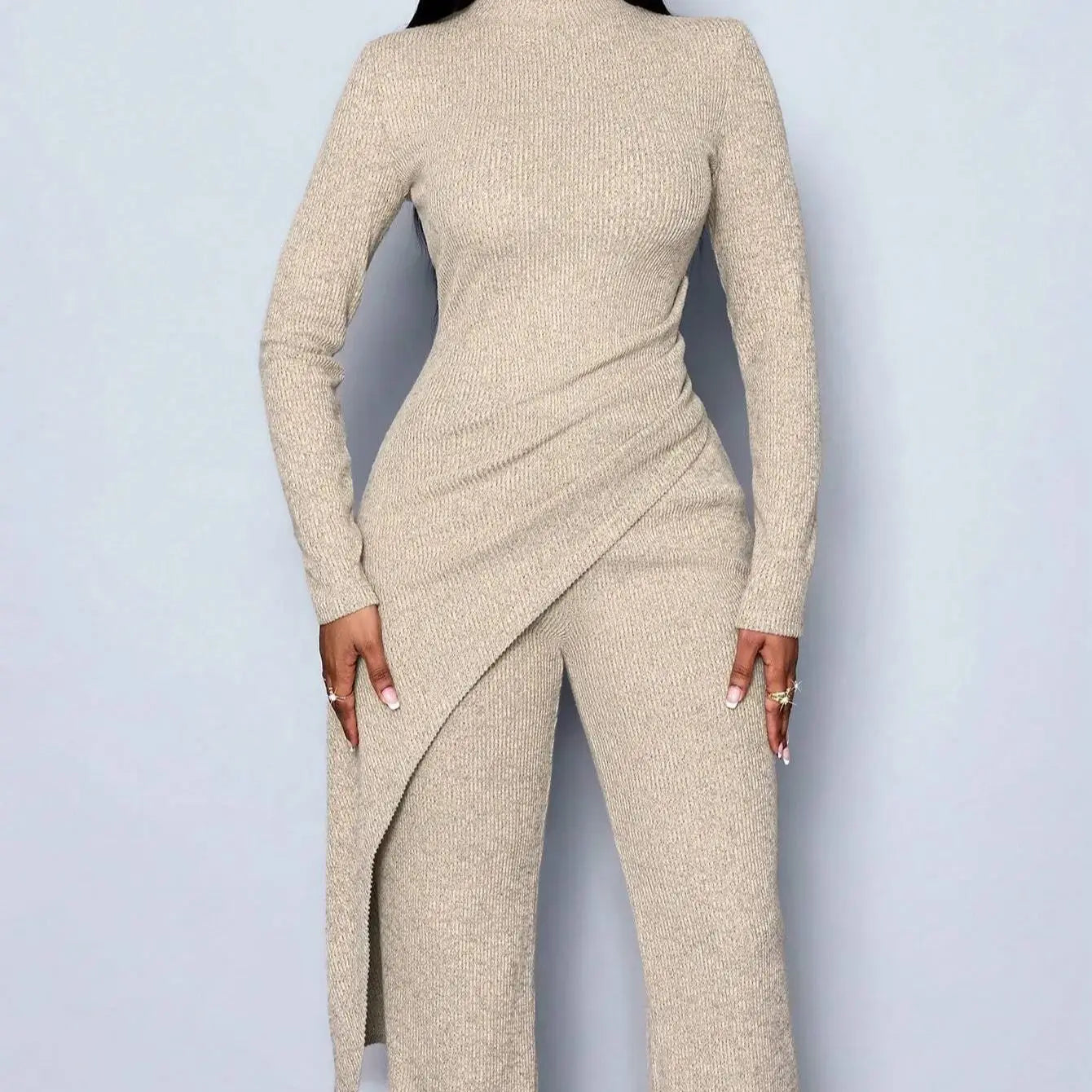 Asymmetric High-Neck Knit Set | Wovetsa
