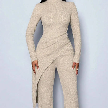 Asymmetric High-Neck Knit Set | Wovetsa