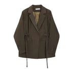 LANMREM Belt Spliced Design Blazer Women Vintage Notched Collar Single Button Coat Fashion 2025 Spring New Clothing 2AA4613
