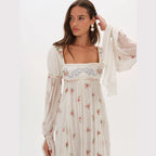 Square Neck Puff Sleeve Empire Waist Boho Maxi Dress | Wovetsa