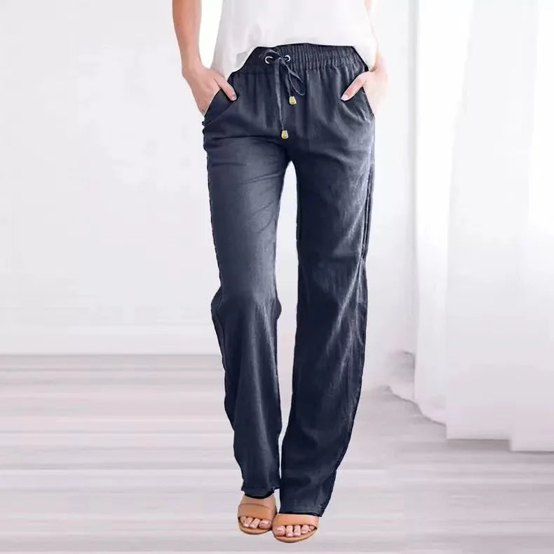 Linen-Blend Drawstring Wide-Leg Pants | Wovetsa