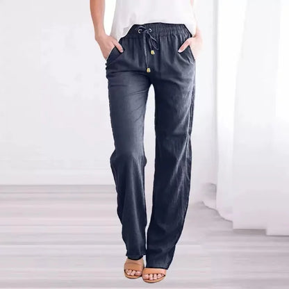 Linen-Blend Drawstring Wide-Leg Pants | Wovetsa