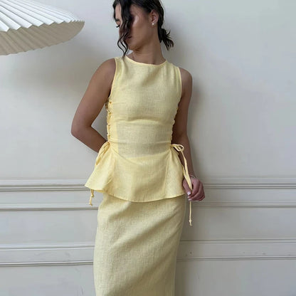 Linen Tank Top & Maxi Skirt Two Piece Set | Wovetsa