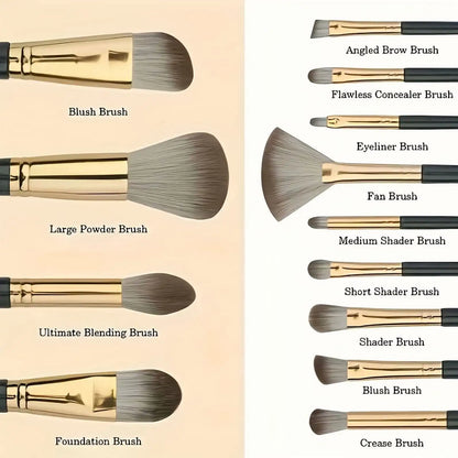 14-Piece Jade Green Makeup Brush Set with Travel Pouch | Wovetsa