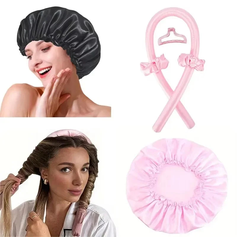 Satin Silk Sleep Cap & Heatless Curler Set | Wovetsa