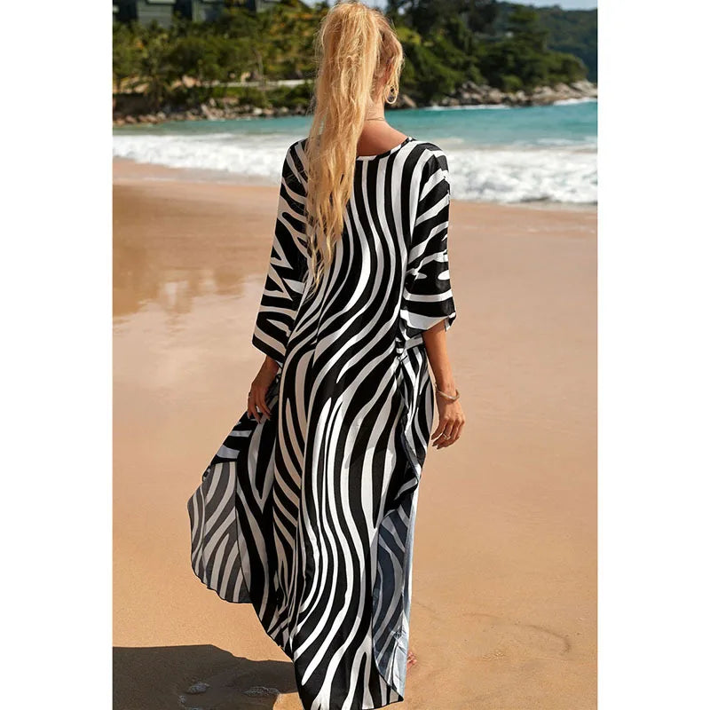 Animal Print Kaftan Beach Cover-Up Dress | Wovetsa