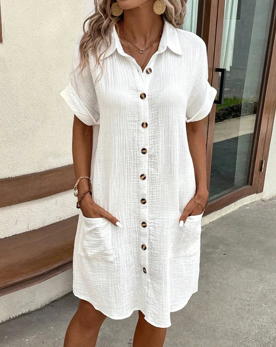 V-Neck Loose Fit Casual Midi Dress | Wovetsa