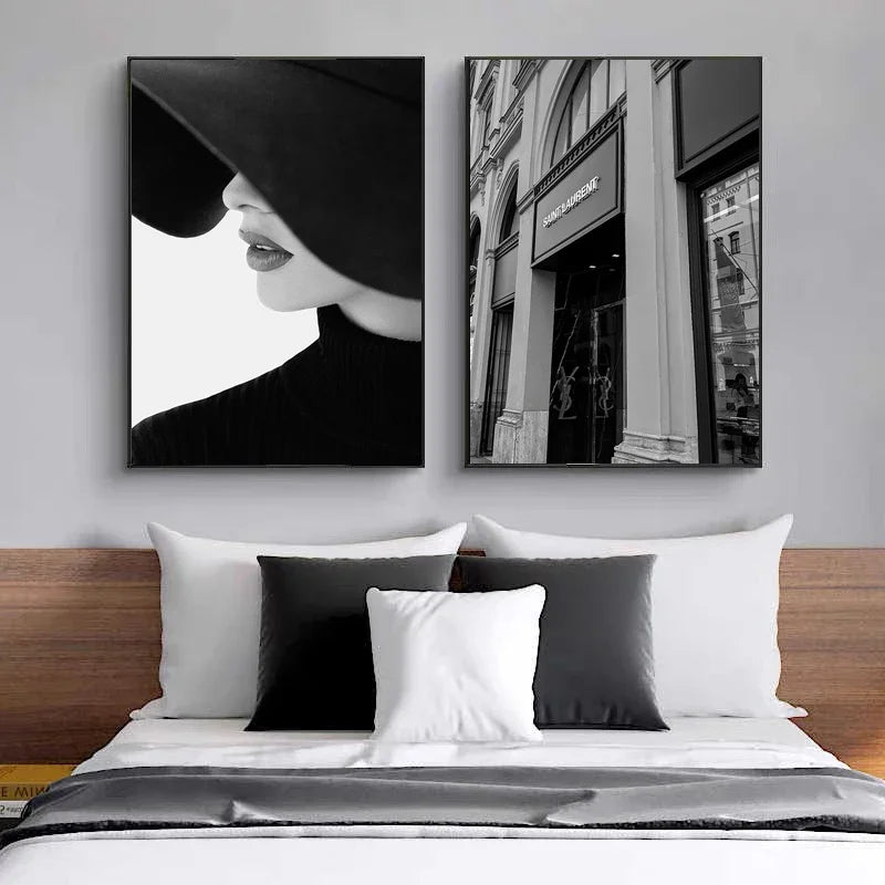 Black & White Luxury Car Paris Street Canvas Wall Art | Wovetsa