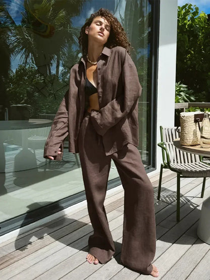 Cotton Linen Shirt & Wide-Leg Pant Set | Wovetsa
