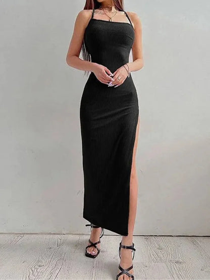 Halter Neck Spaghetti Strap Bodycon Maxi Dress | Wovetsa