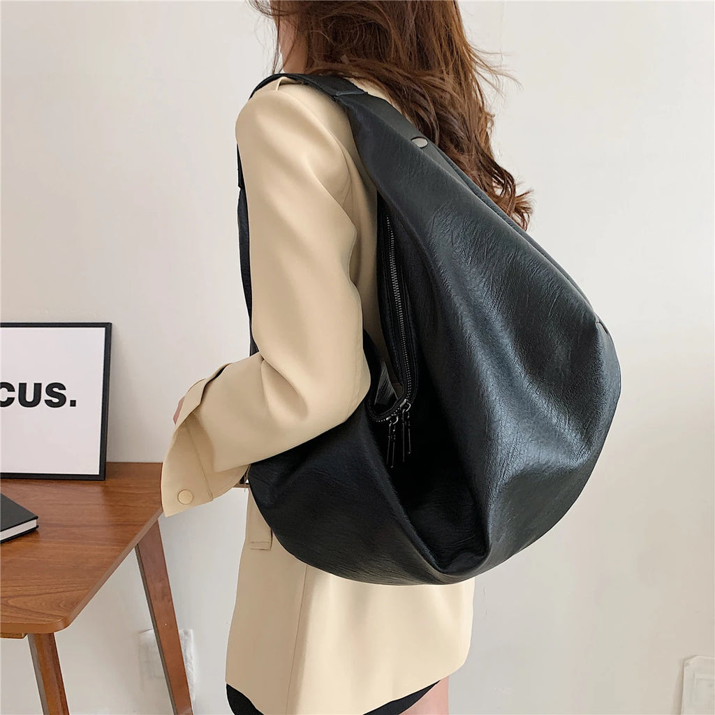 Oversized Soft Leather Hobo Shopper Bag | Wovetsa