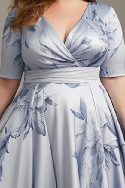 Plus Size Floral Wrap Tea-Length Dress | Wovetsa