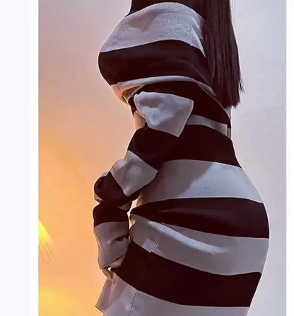 Striped Off-Shoulder Bodycon Mini Dress | Wovetsa