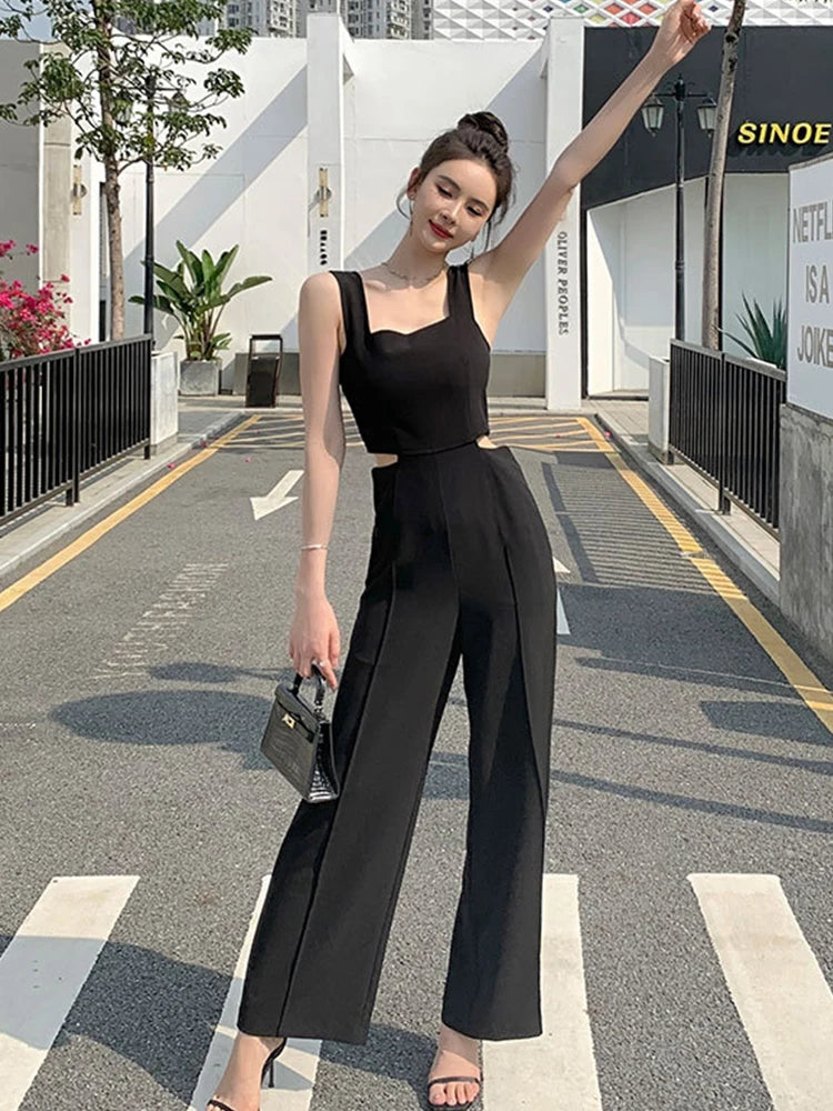 Backless Hollow-Out Wide Leg Jumpsuit | Wovetsa