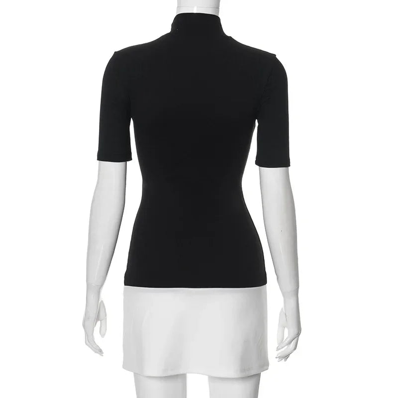 Contrast Color Turtleneck Bodycon Mini Dress | Wovetsa