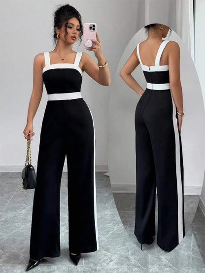 Contrast Trim Square-Neck Jumpsuit | Wovetsa