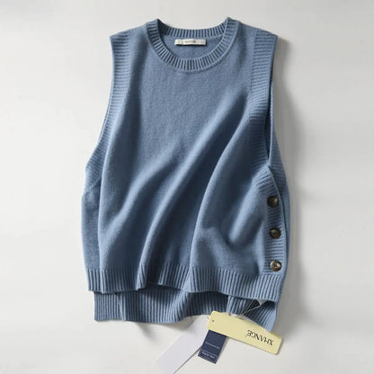 Button-Detail Knit Sweater Vest | Wovetsa