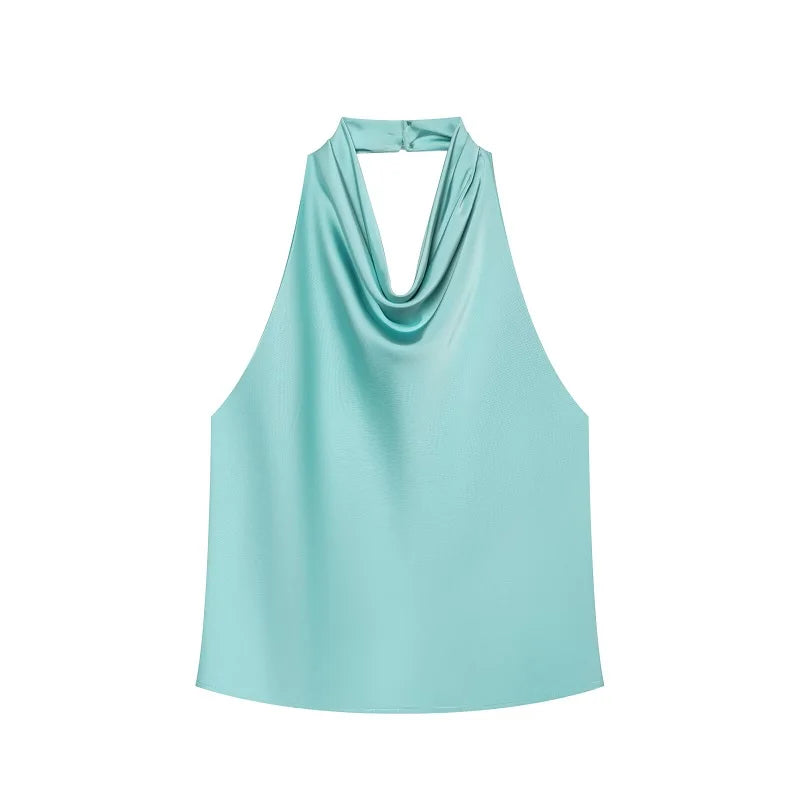 Satin Halter Backless Camisole Top | Wovetsa
