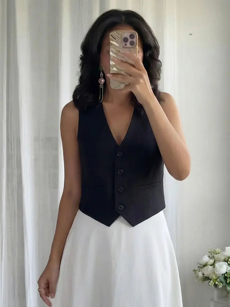 Cropped Suit Vest | Wovetsa