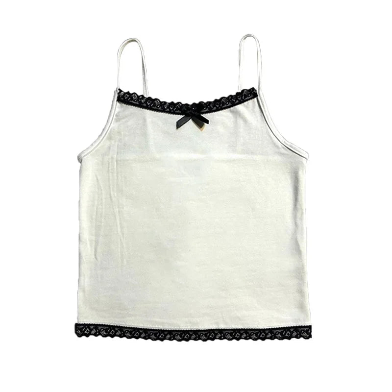 Y2K Bow-Trim Crop Tank Top | Wovetsa