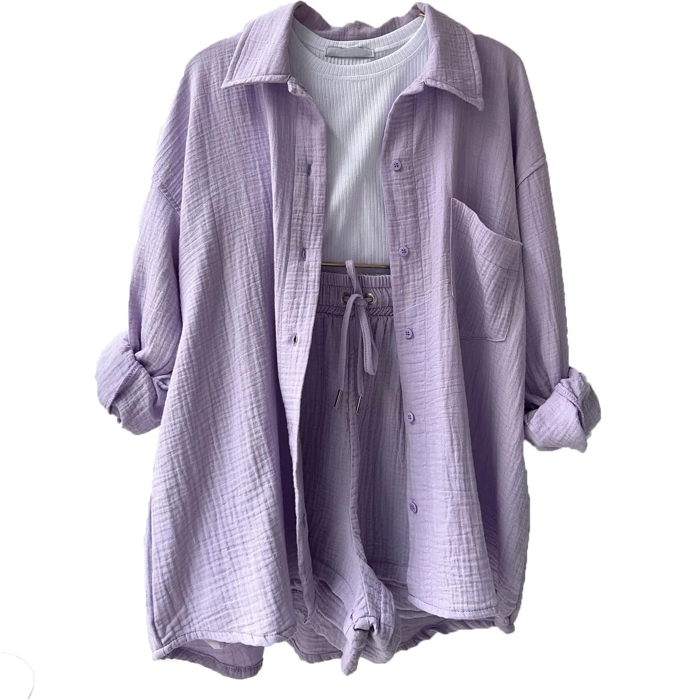Long Shirt & High Waist Shorts Set | Wovetsa