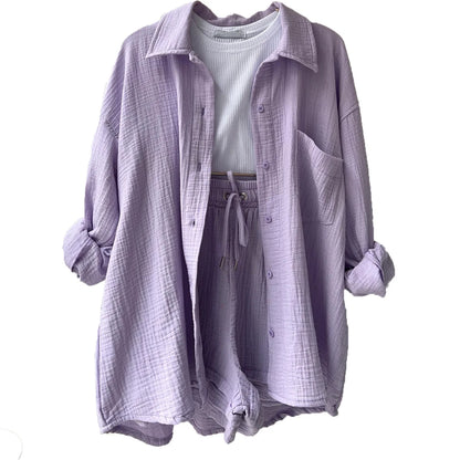 Long Shirt & High Waist Shorts Set | Wovetsa